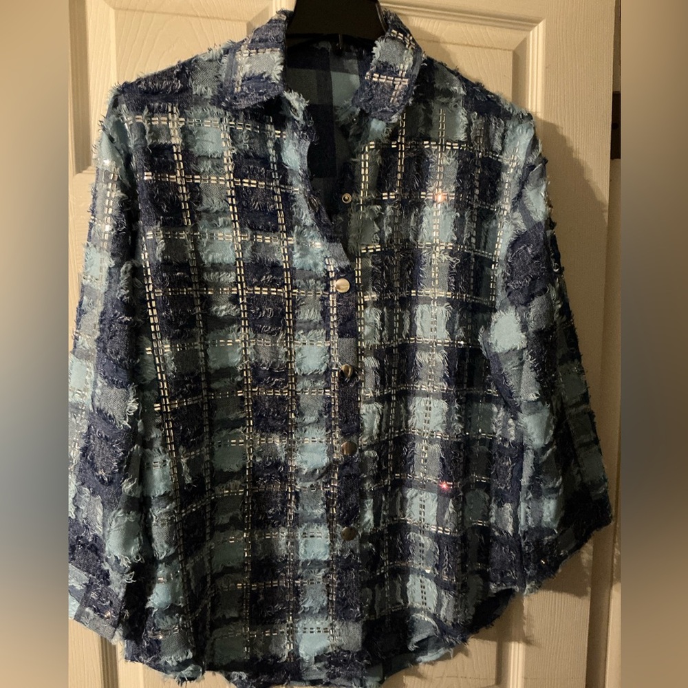 Denim bling plaid shirt